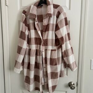 Plaid Shacket Jacket in Brown and White